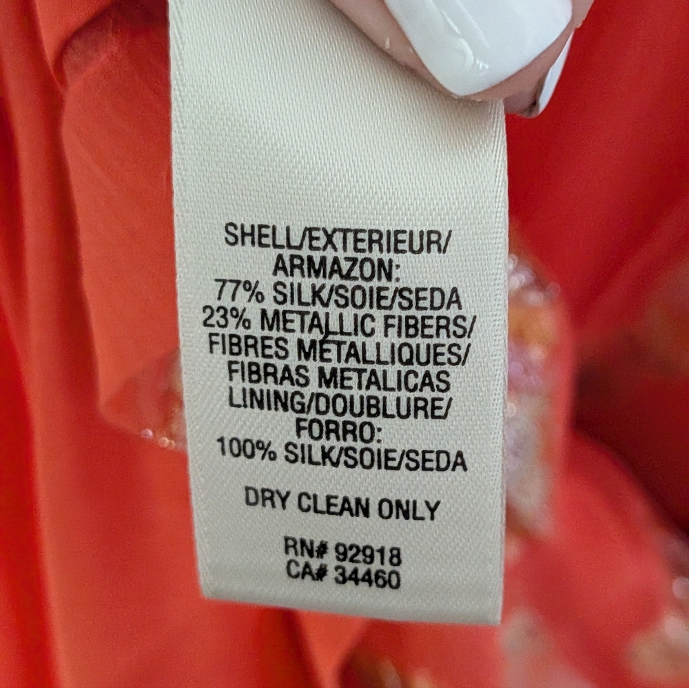 Juicy Couture Silk Blend Coral Gold Metallic Butterfly Maxi Dress - Picture 4 of 7
